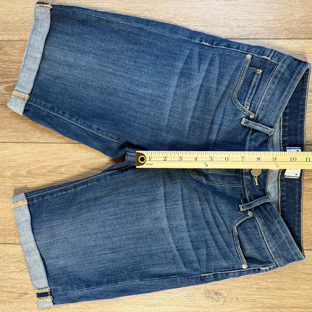 PAIGE Blue Jean Shorts with Frayed Hems and Distressed Look - Picture 7 of 8